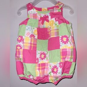 🌷 Vintage Gymboree Spring Blossom Patchwork Floral Baby Girl Bubble Romper 0-3